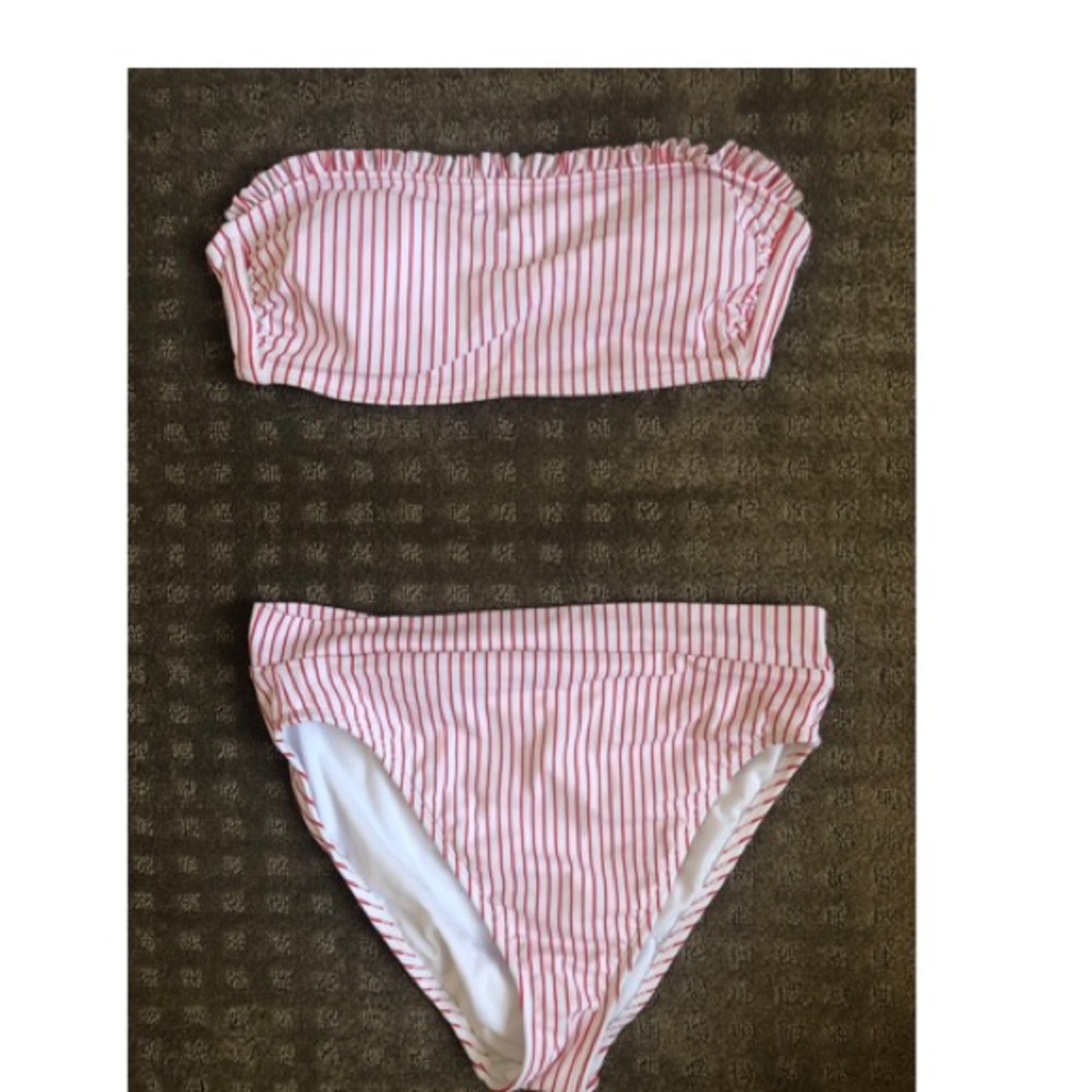 Red stripes  strapless high waisted Bikini